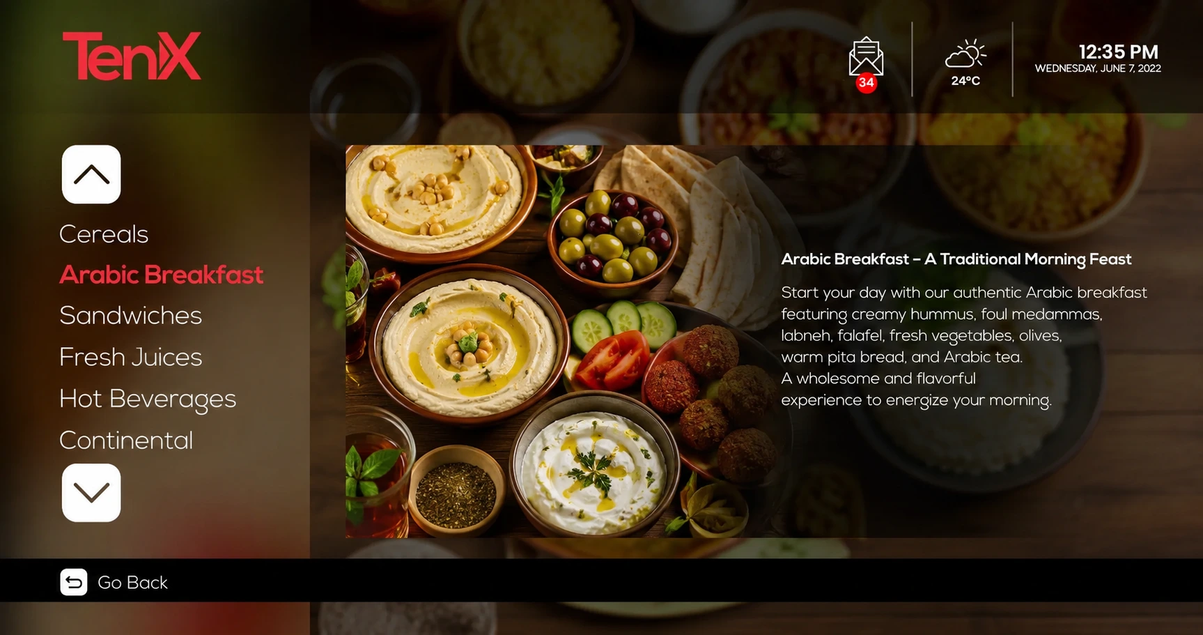 HOTEL IPTV SOFTWARE FOOD ORDERING UI