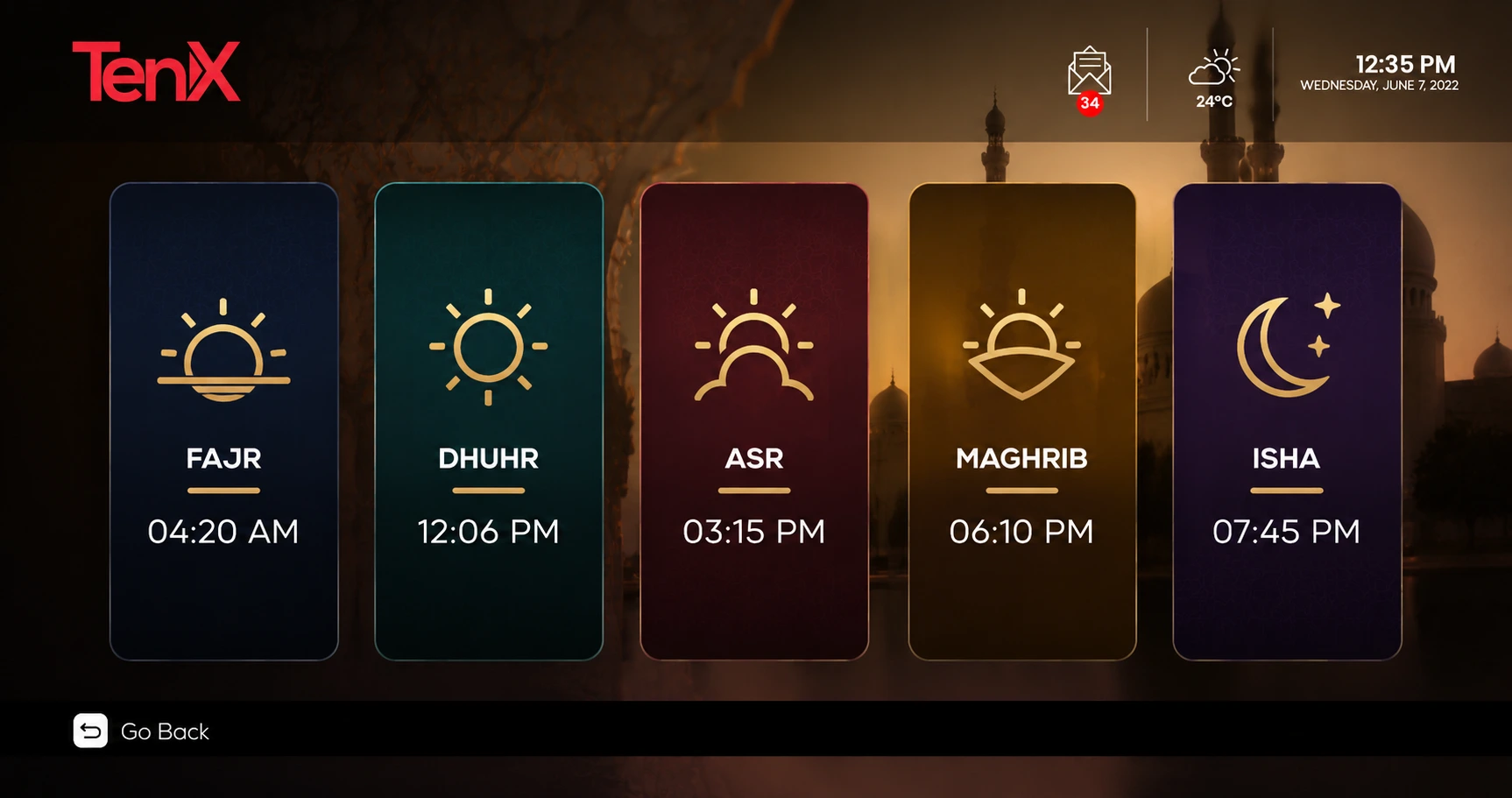 TENX HOTEL IPTV PRAYER TIME UI
