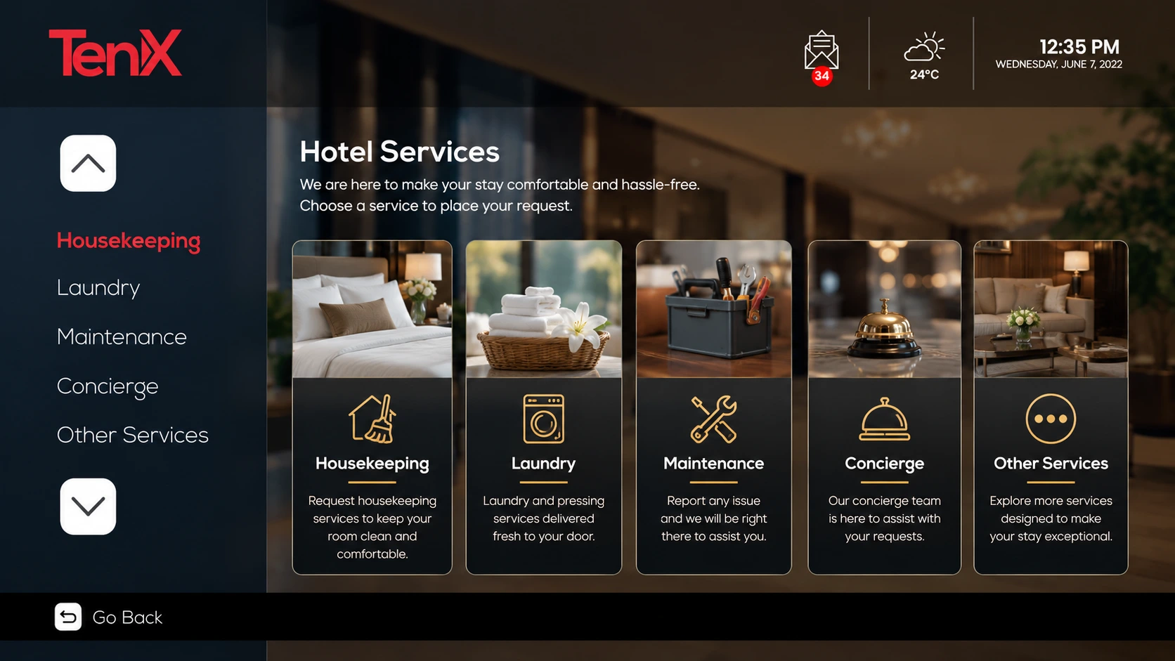 ROOM SERVICE UI TENX HOTEL IPTV SOFTWARE