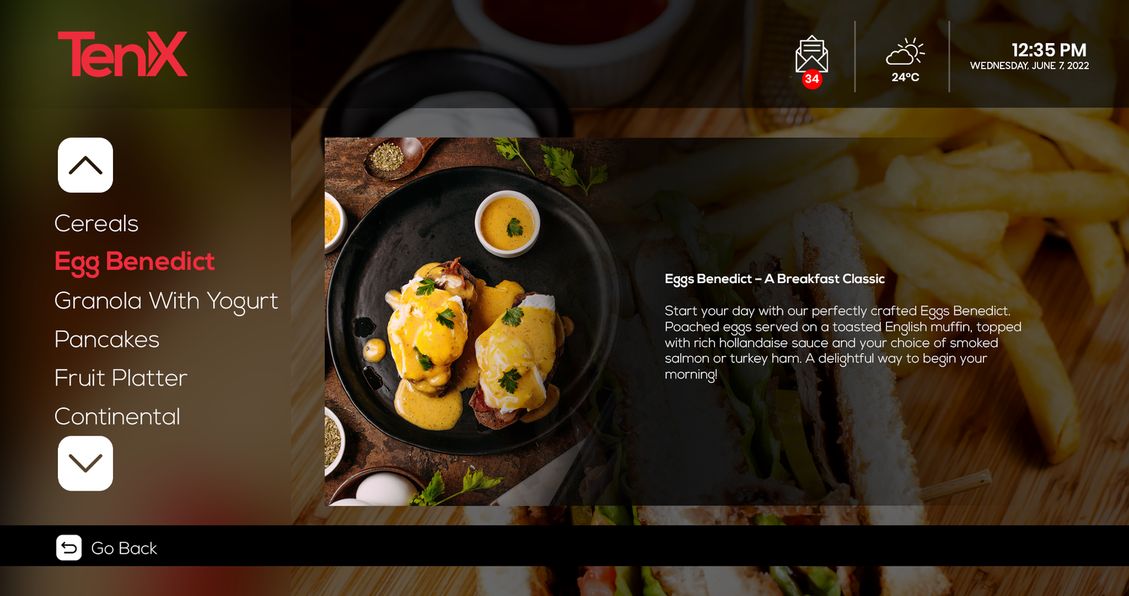 IPTV Software UI For Breakfast Selection
