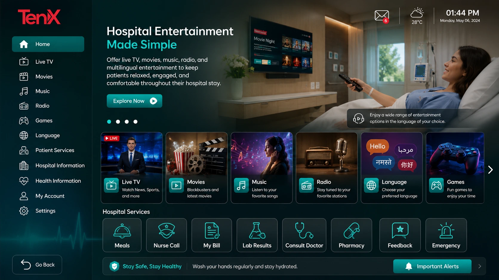 hospital IPTV software Entertainment ui