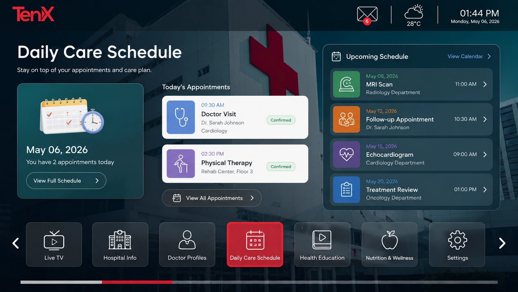 hospital iptv software Patient Daily Care Schedule ui