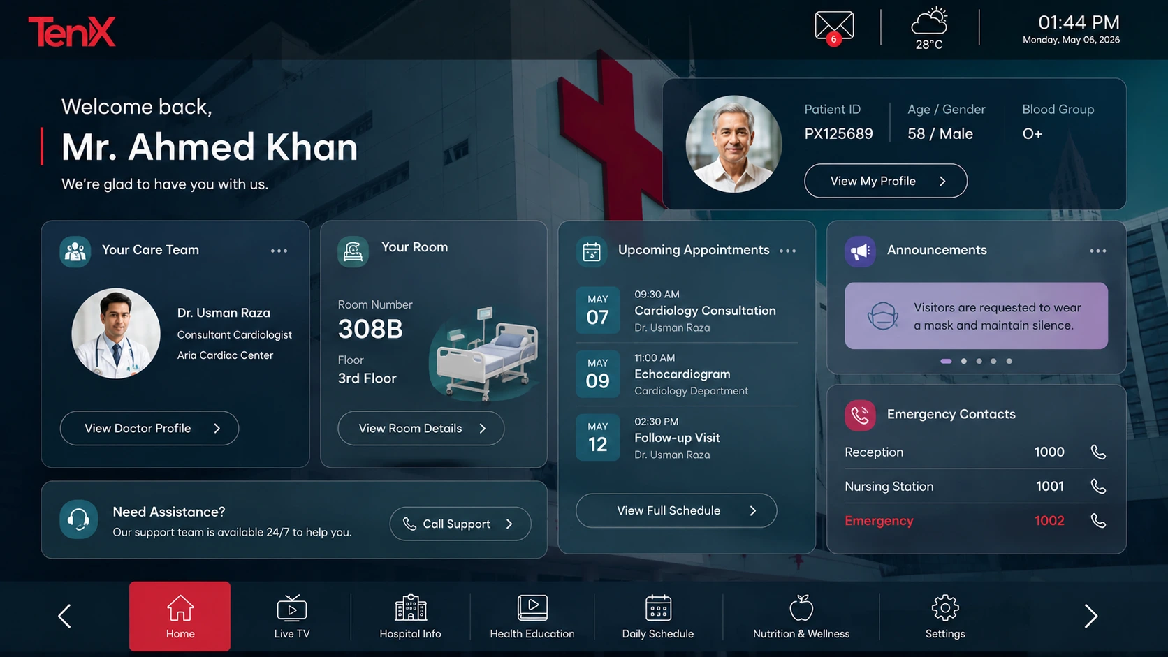 Hospital IPTV Software Personalized Patient Welcome Screen ui