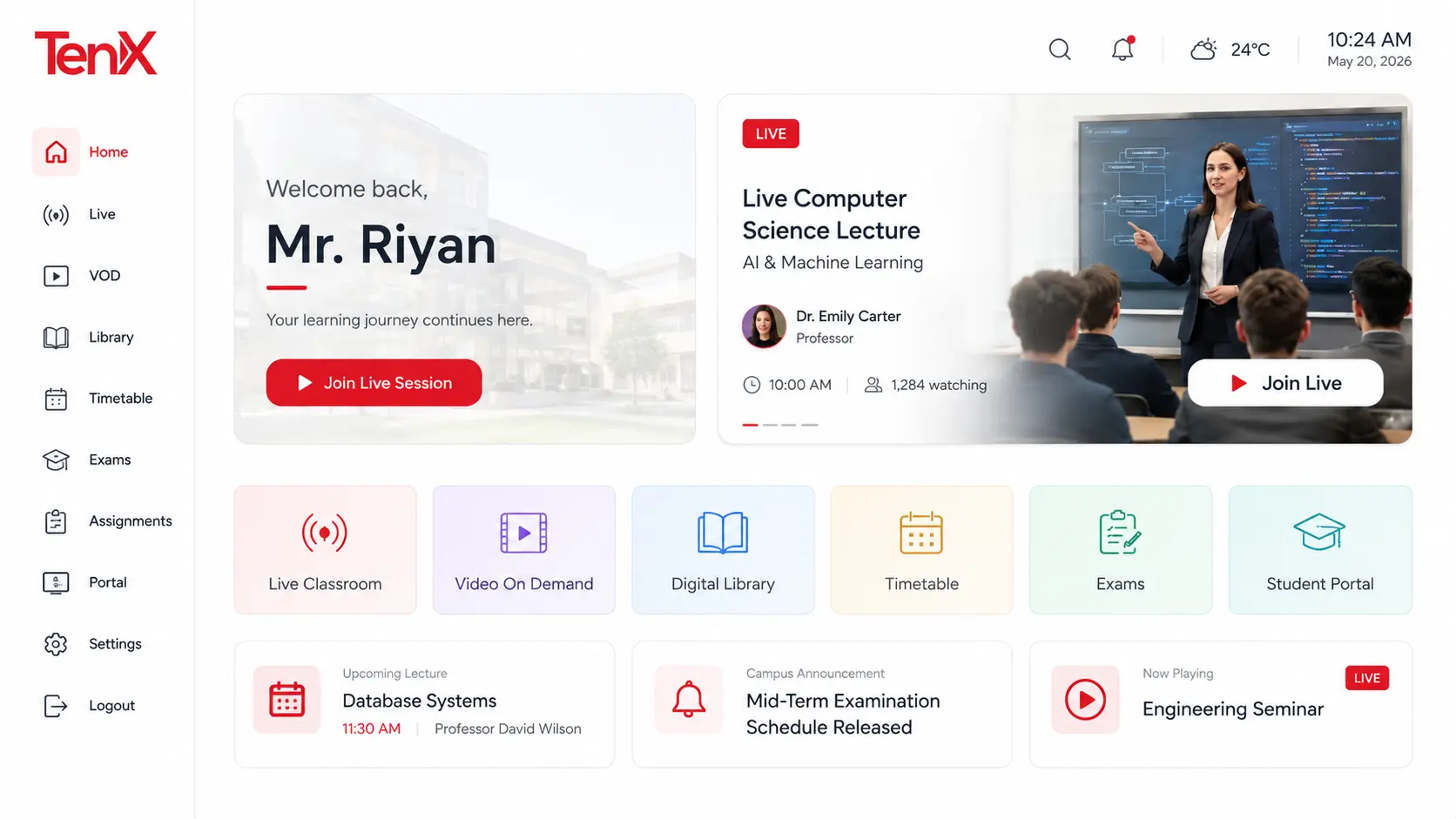 educational iptv software welcome screen ui