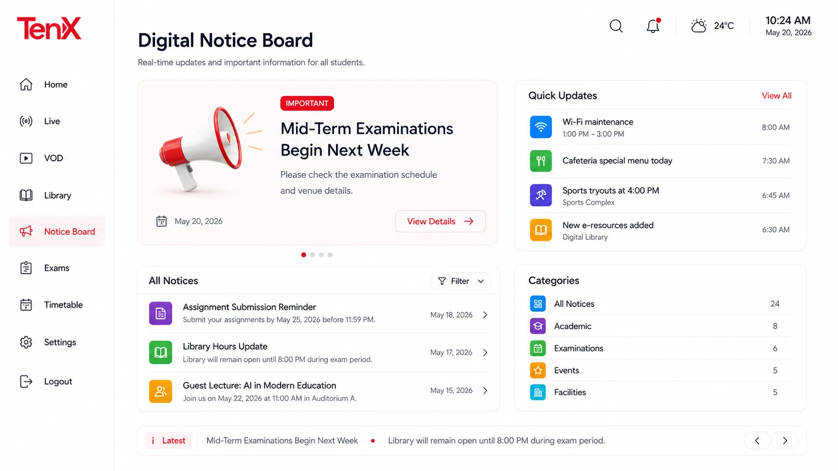 educational iptv software digital notice board ui screen