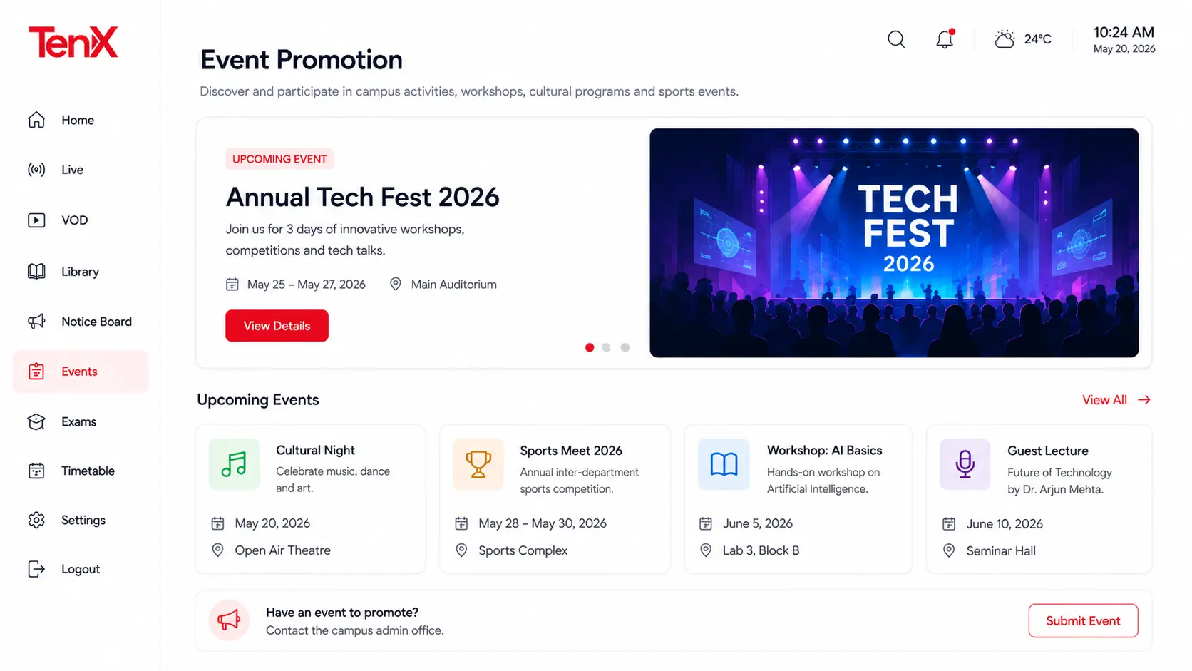 educational iptv software event promotion ui screen