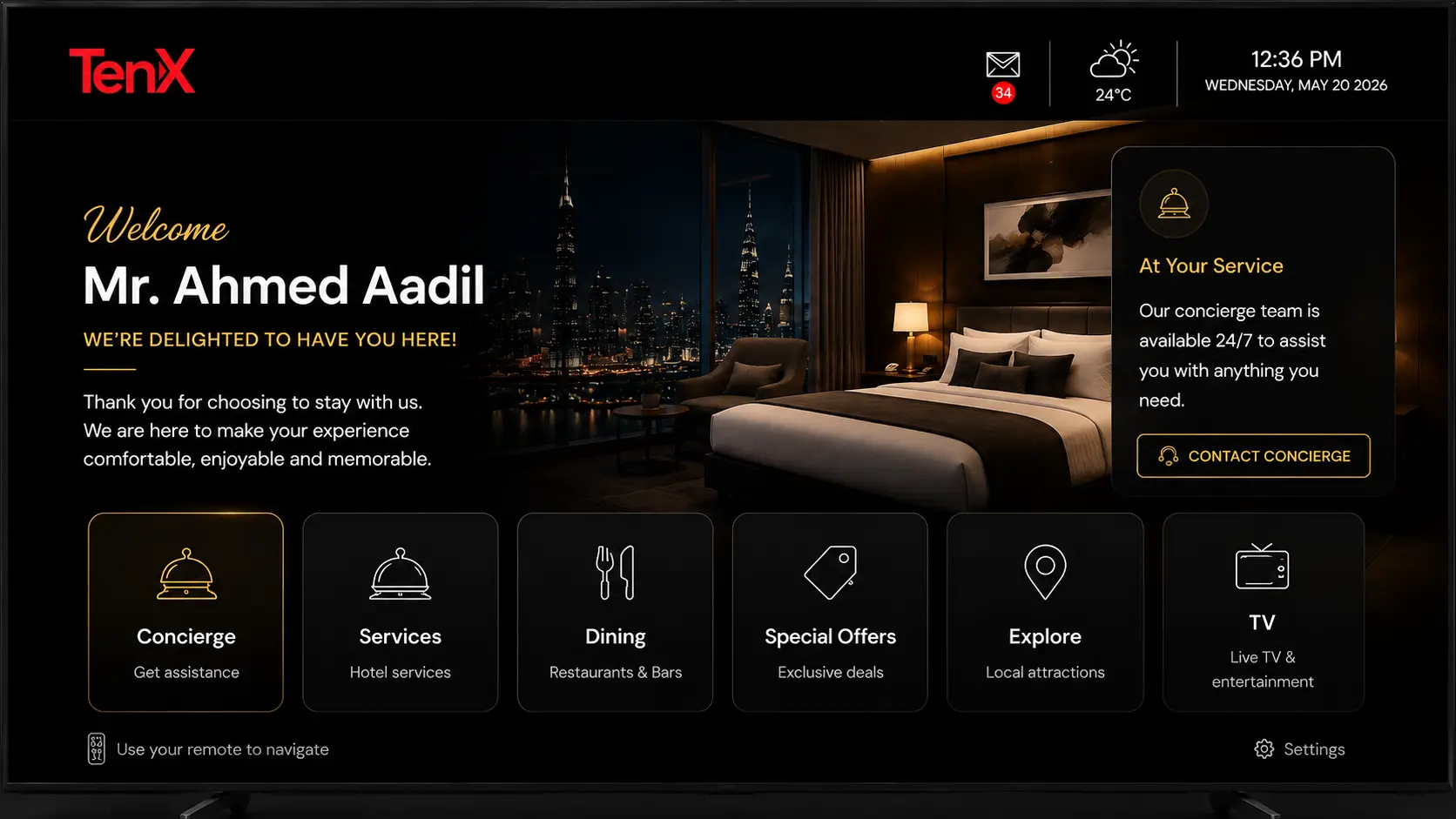 TENX IPTV SOFTWARE WELCOME SCREEN UI